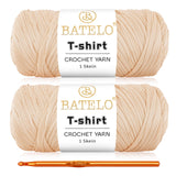 BATELO 2 Pack Crochet T-Shirt Yarn - High Elastic Thick Yarn Polyester Fabric (Light Khaki) - 400g/144yds