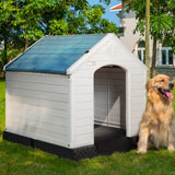 Pukami Plastic Dog House Outdoor Indoor Durable Dog House For Small Medium Large Dogs Waterproof Dog Houses With Elevated Floor And Air Vents Ventilate Easy Clean And Assemble(Blue 42Inch) -Like New