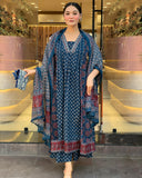 Gosriki Women'S Rayon Viscose Anarkali Printed Kurta With Palazzo & Dupatta (Nakula Blue-Gs_L_Blue_Large),Blue,,B0F8ZYK5W2