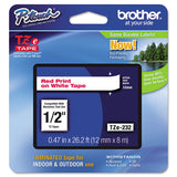 Brother Genuine P-Touch TZE-232 Tape, 1/2 (0.47 mm) Standard Laminated P-Touch Tape, Red on White Laminated for Indoor or Outdoo