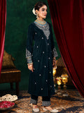 Libas Women'S Velvet Kurta Set (48815O_Teal Blue_Xl)