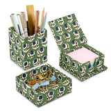 Ridhi Basil Green Block Print Office Desk Organizer Pen & Note Holder