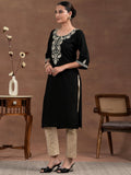 Libas Women'S Viscose Rayon Yoke Design Straight Kurta (29245 Black Black 2Xl