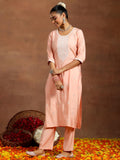 Libas Women'S Silk Blend Yoke Design Kurta Set (Gs980_Peach Peach 2Xl