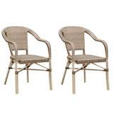 PURPLE LEAF Dining Chair Set of 2 Outdoor French Bistro Chairs Hand-Woven Aluminum Wicker Rattan Armchair for Garden Kitchen Bac