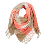 FRINGE PLAID BLANKET SCARF PINK & BEIGE