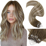 LaaVoo Microlink Hair Extensions Balayage Micro Loop Hair Extensions Real Human Hair Ombre Ash Brown Fading to Platinum Blonde 5