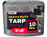 6' x 8' Silver/Black Heavy Duty Tarp with Grommets Reinforced - 10 Mil Thick - Double Sided Plastic Waterproof Tarps - Large Tar