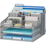 Lavatino Desk Paper File Organizer - Metal Mesh with 2 Letter Trays, 7 Flexible Dividers, 2 Vertical File Folder Holders for Off