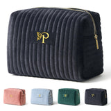 COSHAYSOO Travel Makeup Bag Quilted Make Up Pouch Initial Cosmetic Case with Butterfly Decorations for Women Lipstick Glossier L