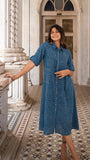 Gosriki Women'S Rayon Printed Hand Block Shirt Dress (Genius-Blue-Dress_M-Gs_Blue_Medium),Blue,,B0BRL417D6