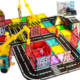 Magnetic Tiles Road Set with Crane for Kids Ages 3-5 4-8 5-7 Preschool City Construction Kids Games Toddler Magnet Building Toys