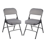 OEF Furnishings (2 Pack Fabric Upholstered Folding Chairs with 2-Inch Cushioned Seat - Grey, Heavy-Duty 18-Gauge Steel Frame, Pr