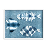 Stupell Industries Abstract Fish Silhouette Shapes Blue Tie Dye Pattern White Framed Wall Art, 14 x 11