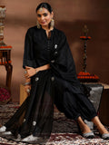 Libas Womens Woven Design Cotton Blend Straight Kurta With Salwar And Dupatta Black L 39044