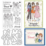 INFUNLY Best Friends Stamps and Dies for Card Making Sentiment Clear Stamps DIY Metal Die Cuts Beautiful Girl Friends Silicone S