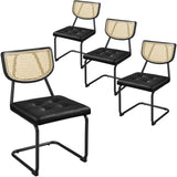 Yaheetech Rattan Dining Chairs Set of 4 Dining Room Chairs Mid Century Modern Kitchen Chairs with Metal Legs and Upholstered Sea