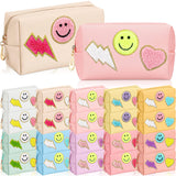 Sanwuta 20 Pcs Preppy Patch Makeup Bag Bulk PU Leather Cosmetic Bags Chenille Letters Organizer Smile Lightning Heart Toiletry P