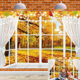 Autumn Window Photography Backdrop 8x6FT White Curtains Fall Forest Scene Background Autumn Thanksgiving Party Decorations Suppl