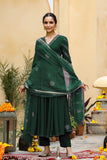Gosriki Women'S Rayon Blend Anarkali Printed Kurta With Pant & Dupatta (Berlin Green-Gs_L_Green_Large),Green,,B0DFCJ32BJ