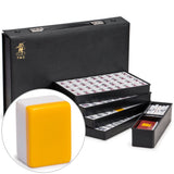 Yellow Mountain Imports Japanese Riichi Mahjong Set - White and Yellow Standard Size Tiles - with East Wind Tile and Black Vinyl