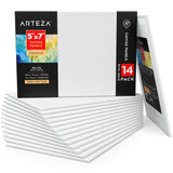 Arteza Canvas Boards for Painting, Pack of 14, 5 x 7 Inches, Blank White Canvas Panels, 100% Cotton, 12.3 oz Gesso-Primed, Art S