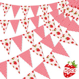 JOYMEMO 5 Pieces Strawberry Pennant Banners - Pre-Strung Strawberry Single Sided Paper Triangle Flag, Strawberry Party Decoratio