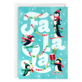 Hallmark Bulk Glittery Holiday Boxed Cards (40 Cards and 40 Envelopes) Fa La La Skiing Penguins, Donut, Pink Garland
