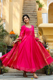 Anni Designer Women'S Rayon Blend Anarkali Solid Kurta With Pant & Dupatta (Ganpati-Rani_Xl_Pink_X-Large),Pink,XL,,,