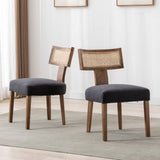 RIVOVA Rattan Dining Chairs Set of 2, Modern Dining Chairs Kitchen Dining Room Chairs, Curved Cane Back Upholstered Linen Fabric