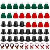 30 Pcs Mini Knit Hats and Christmas Scarves Set with 20 Pcs Black Plastic Miniature Top Caps for Tree Ornaments, DIY Art Crafts,