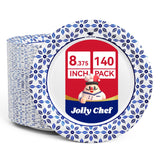 JOLLY CHEF 8.37 inch Disposable Paper Plates 140 Count Soak Proof, Cut Proof, Heavy Duty Printed Disposable Plate for Everyday U