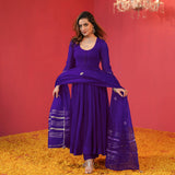 Anni Designer Women'S Rayon Blend Anarkali Solid Kurta With Pant & Dupatta (Jaynti Begani-Vks01_L_Begani_Large),Begani,L,,,