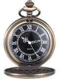 Men'S Quartz Pocket Watch With Black Dial And Chain, Bronze, Classic