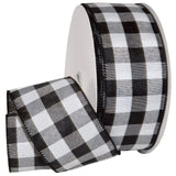 Value Ribbon Cambridge 2.5 x 10 Yards Wired Buffalo Gingham Ribbon - Black and White Plaid for Gift Wrapping, Crafts, and Party