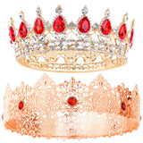 2 Pieces Antique Royal King Crown for Men Baroque Queen Crown for Wedding Birthday Women Crystal Tiara Prom Accessories Graduati