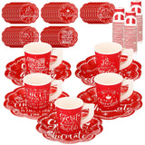 Boao 100 Pcs Hot Cocoa Party Supplies Christmas Tea Party 50 Disposable Tea Cups 7 Oz, 50 7'' Paper Scallop Shaped Saucer Plates