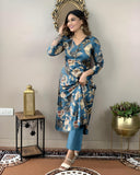 Anni Designer Women'S Cotton Blend Straight Printed Kurta With Pant (Dhun Cerosin-Nw_M_Dark Blue_Medium),Dark Blue,M,,,