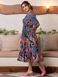 Selvia Western Dress For Women| Printed 3/4 Sleeve Rayon Blend Western Dress For Women | V-Neck A-Line Dress For Women | One Piece Dress For Women (612Dtk7685N-L_Multi) Multicolour