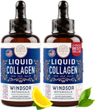 WINDSOR BOTANICALS Liquid Collagen for Women and Men - Hair, Skin, Nails Vitamins - Lemon Flavor Collagen Peptides Hair Growth D