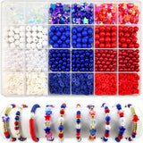 1938Pcs Red White Blue Beads Kit, 4th of July Patriotic Clay Beads Star Beads Round 6mm Pearl Beads for Jewelry Making Independe
