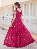 Wedani Faux Georgette Embroidered Work Anarkali Kurta Set For Women (In Alpha L Regular Pink),PINK,L,Georgette,anarkali,