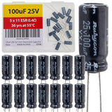 100uF 25V 5x11mm Rubycon Electrolytic Capacitor Low ESR 0.4O Long Life 36yrs at 55 Degree C mfd mircofarad Micro Farad Radial Le