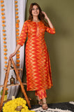 Gosriki Women'S Cotton Blend Straight Printed Kurta With Pant (Nena-Orange_Xxl-Go Orange_Xx-Large),Orange,2,B09S3C1SW3