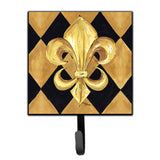 Caroline'S Treasures 8125Sh4 Black And Gold Fleur De Lis New Orleans Leash Holder Or Key Hook, Small, Multicolor
