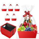 Baskets for Gifts Empty - Gift Baskets Empty To Fill Kit - Red Basket Cardboard To Fill Bulk 5 Pack for Holiday, Birthday, Chris