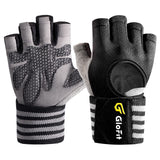 Glofit Workout Gloves with Wrist Wrap Support for Men & Women Weight Lifting Gloves Anti-Slip Padded Palm Fingerless Exercise Glove for Powerlifting Gym Training-New