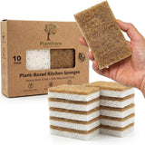 Planthora Kitchen Sponges 10 Pack Natural Cellulose Sponge with Coconut Scrubber Plant Based Sponges Biodegradable Kitchen