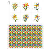 Daffodil Patchwork Cotton Fabric Panel - 6 Designs (10 10 inch Each) + Bonus Patchwork Sheet 29.5 19.6 inch, 100% Cotton 140 G