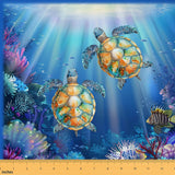 Sea Turtles Decorative Fabric for Upholstery and Home DIY Projects,Ocean Tropical Wildlife Fabric by The Yard,Underwater Animal